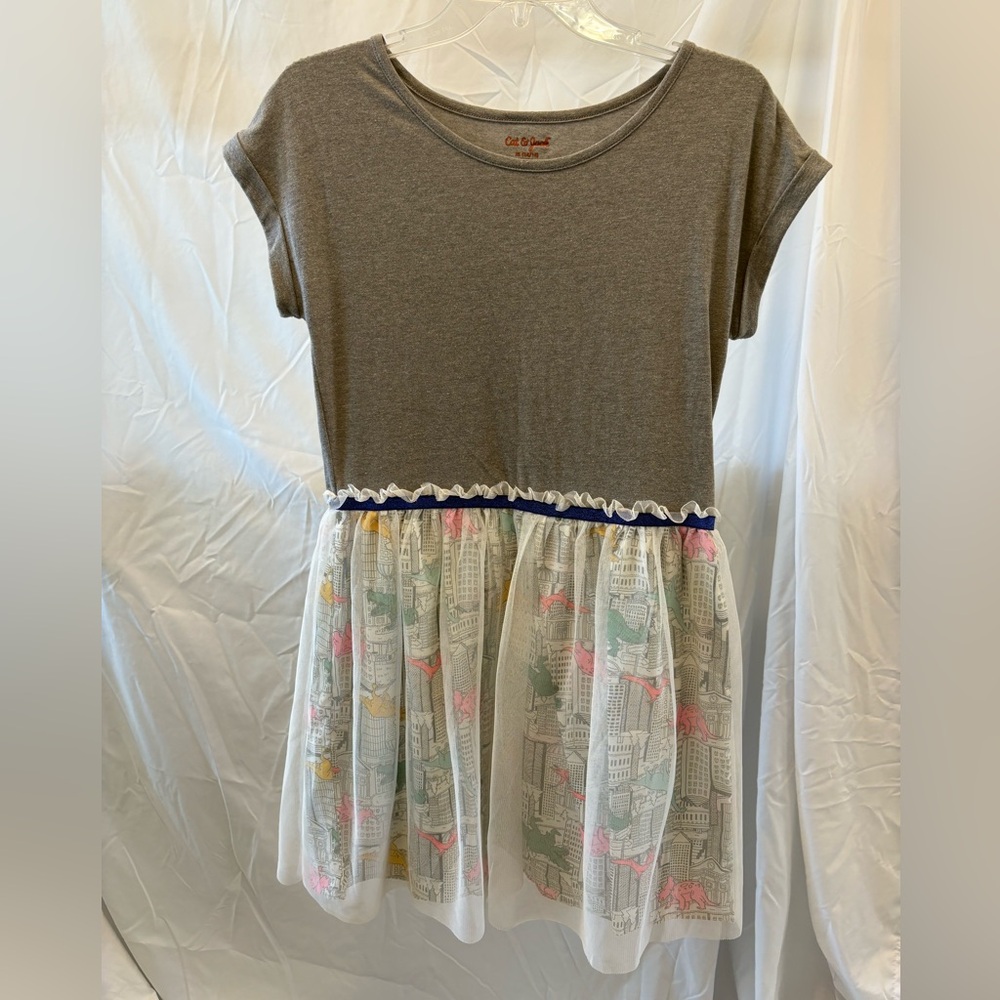 Cat & Jack Gray Dress with Colorful dinosaur skirt your XL play date dress